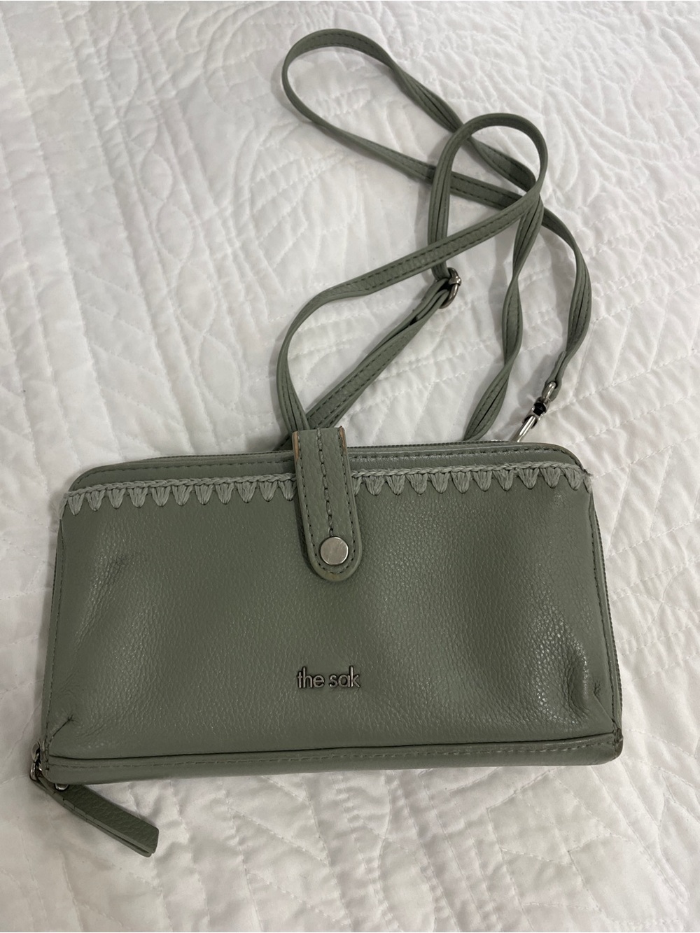 The Sak Sage Green Leather Crossbody Wallet